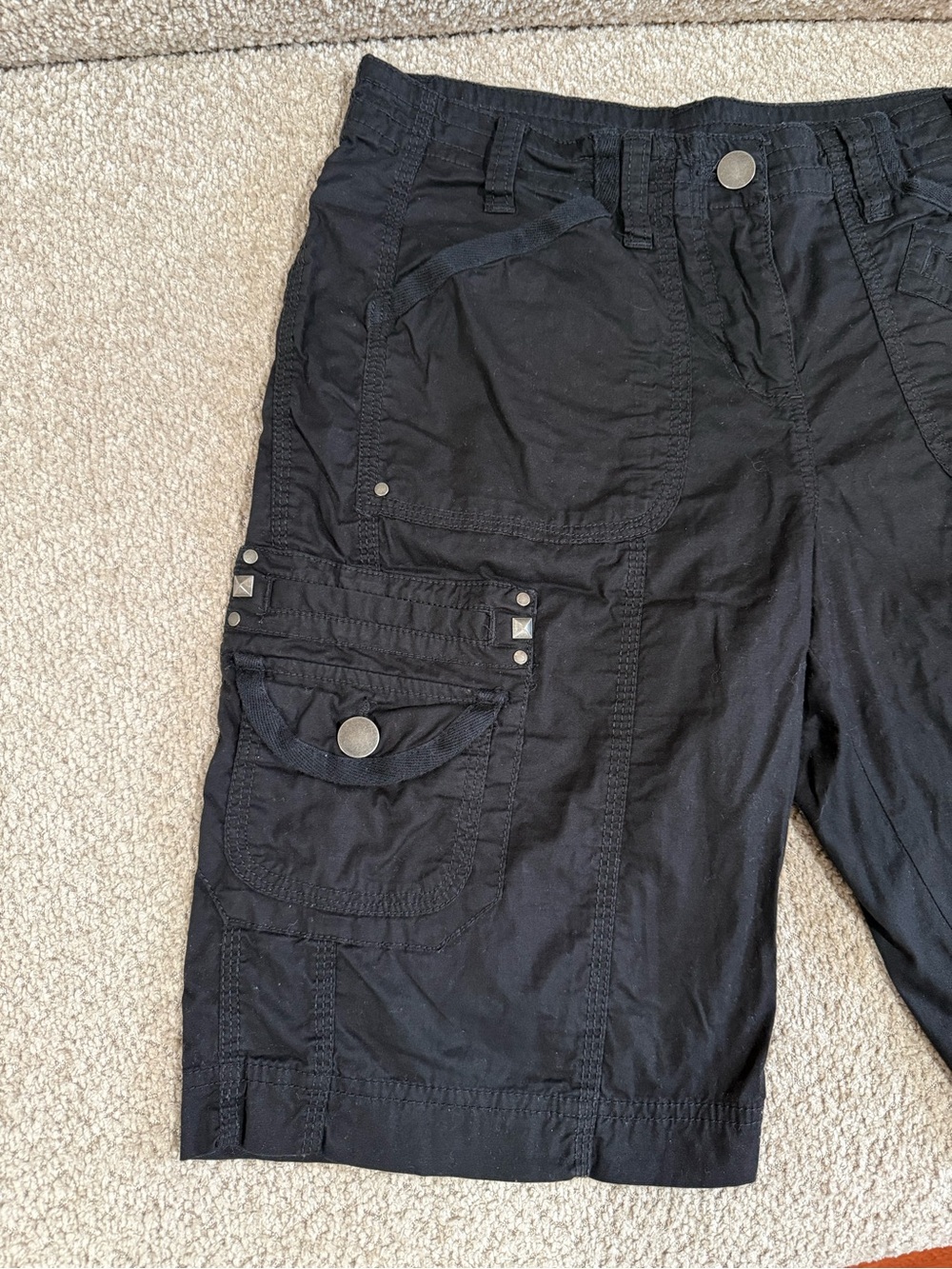 Black Cargo Bermuda Shorts - Multi Pocket Utility Style - Picture 2 of 8